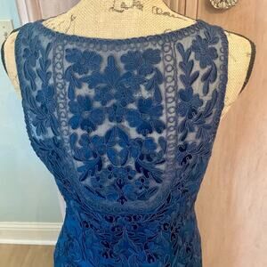Sue Wong navy blue cocktail dress lace textured evening wedding formal event 10